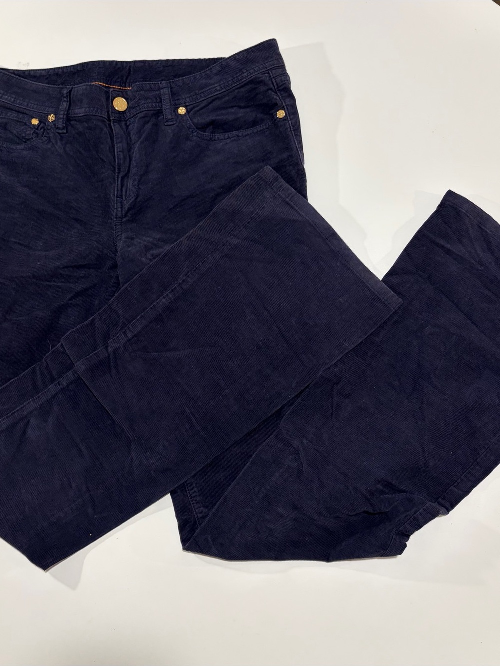 Tory Burch Navy Mid Rise Corduroy pants with Gold Hardware
